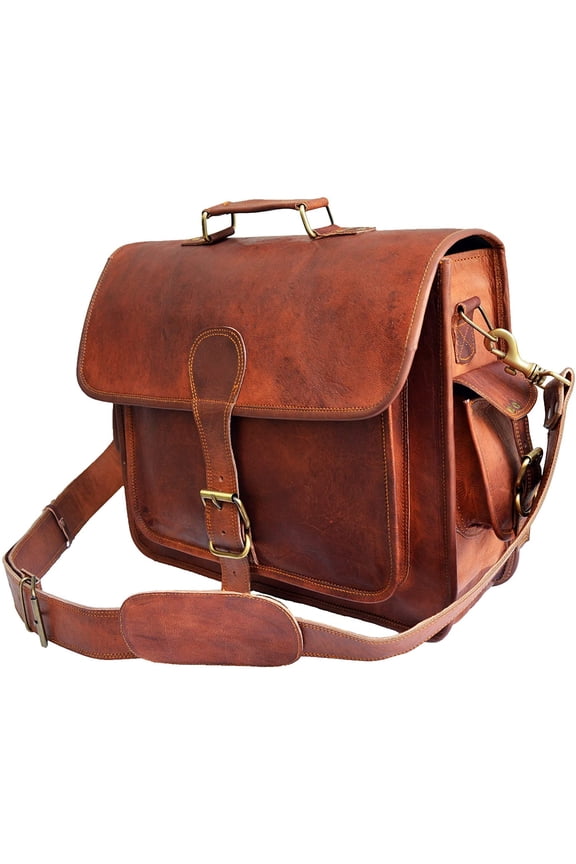 16" Leather Messenger Bag Satchel Crossbody Laptop Briefcase Shoulder Bag Gift for Men Women Office Travel Side Purse