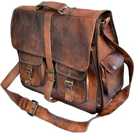 Dhk 18 inch vintage handmade leather messenger bag for laptop briefcase best computer satchel school distressed bag sale
