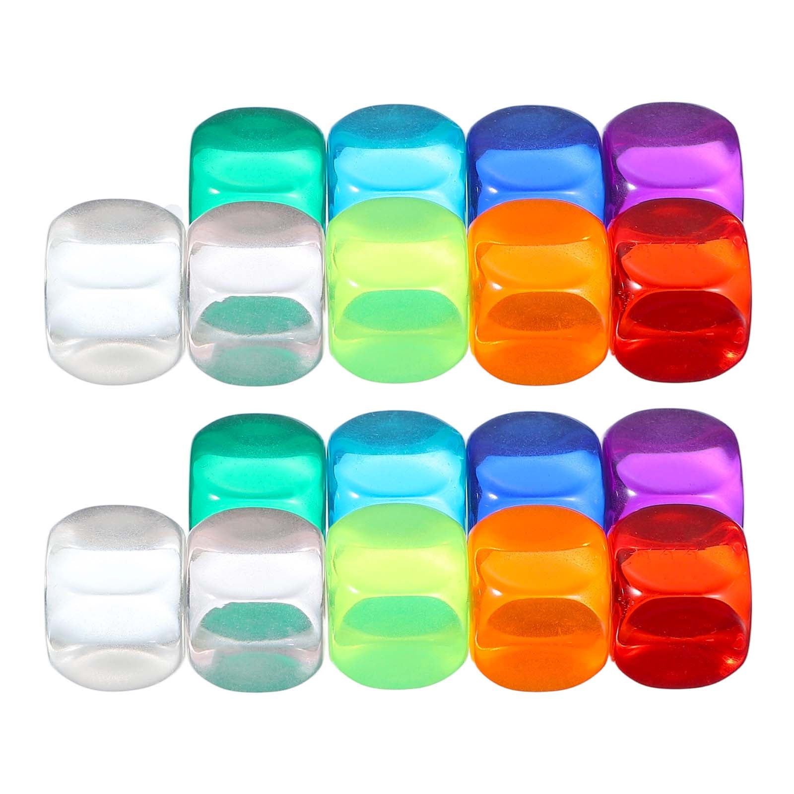 16 mm Clear Acrylic Dice Blank, 100 Pcs Rounded Corner Blank Dice with Smoothed Surface Six Sided for Board, Multicolor