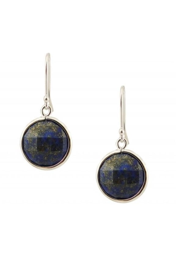 16 mm Sterling Silver Earring Round Chess Cut Lapis Dangle, Blue