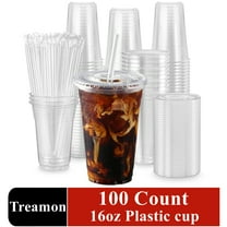 Treamon Clear Plastic Cups with Lids and Straws, Disposable Party Iced Coffee Cups, 16 oz, 100 Count