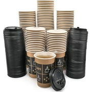[16 oz - 100 Sets with Lids] Paper Disposable Hot Coffee Cups with Resealable Lids Leak-Free To Go