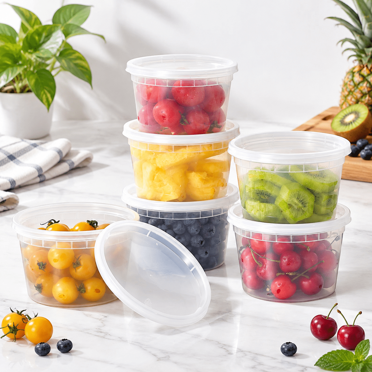 16 oz.- 240 Clear Plastic Food Storage Containers with Airtight Lids ...