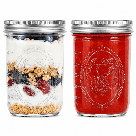 16 oz-2Pcs (Clear) Glass Mason Canning Jars with Metal Lids and Bands
