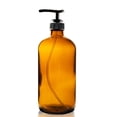 thumbnail image 1 of 16 oz AMBER Boston Round Glass Bottle - w/ Black Pump - pack of 2, 1 of 6