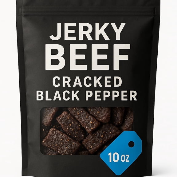 16 oz Beef Jerky Cracked Black Pepper 1 lb Premium Peppercorn Flavored Dried Meat Snack for High Protein, Low Carb Diets IS10JP