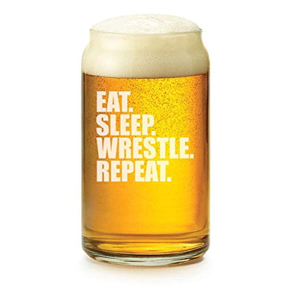 16 oz Beer Can Glass Eat Sleep Wrestle Repeat