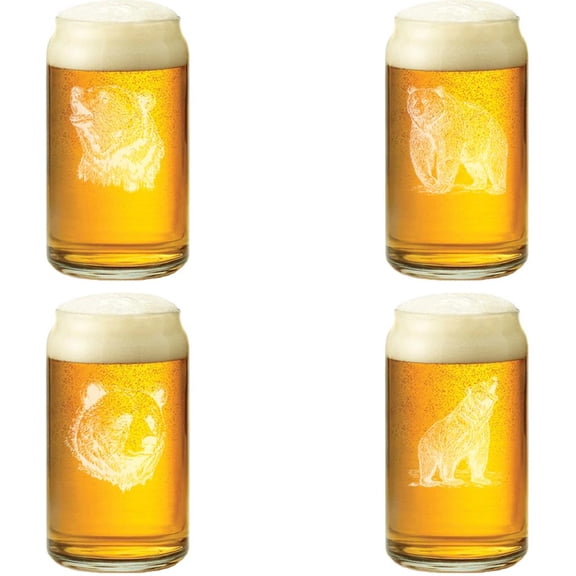 16 oz Beer Can Glass Gift Set of 4 Bear Collection