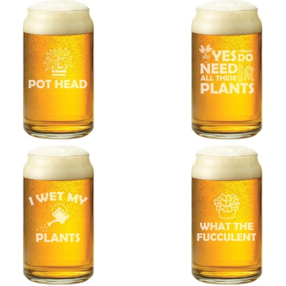 16 oz Beer Can Glass Gift Set of 4 Funny Plant Lover Gardener