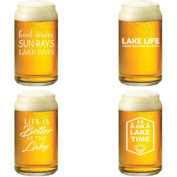 16 oz Beer Can Glass Gift Set of 4 Plants Gift Lake Collection
