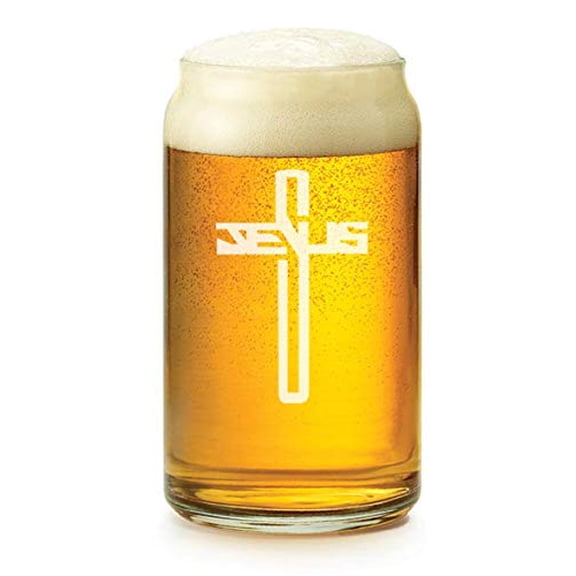 16 oz Beer Can Glass Jesus Cross
