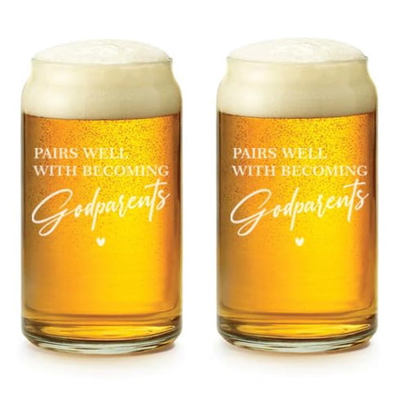 16 oz Beer Can Glass Set of 2 Gift Pairs Well With Becoming Godparents Godparent Proposal Godfather Godmother