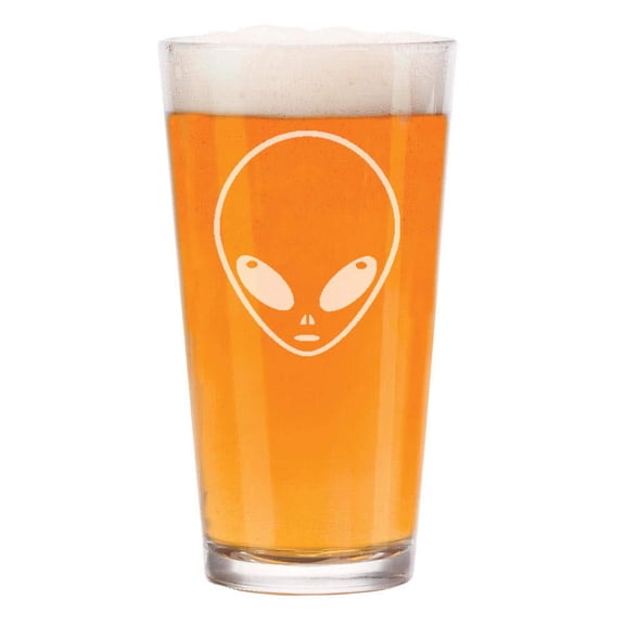 16 oz Beer Pint Glass Alien Head
