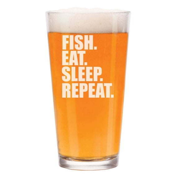 16 oz Beer Pint Glass Fish Eat Sleep Repeat