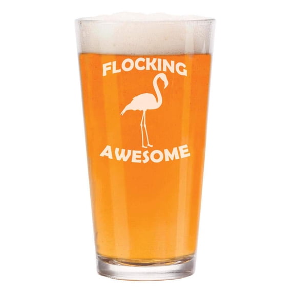 16 oz Beer Pint Glass Flocking Awesome Flamingo Funny