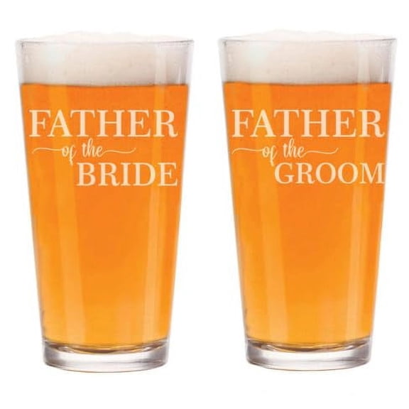 16 oz Beer Pint Glass Gift Set Of 2 Father Of The Bride & Father Of The Groom