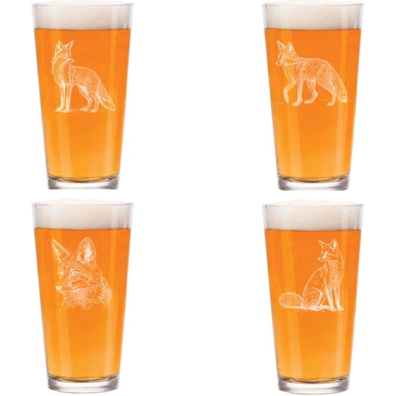 16 oz Beer Pint Glass Gift Set Of 4 Fox Collection