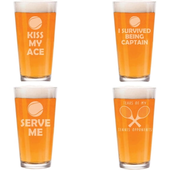 16 oz Beer Pint Glass Gift Set Of 4 Funny Tennis Collection
