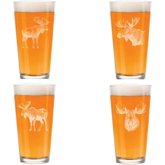 16 oz Beer Pint Glass Gift Set Of 4 Moose Collection