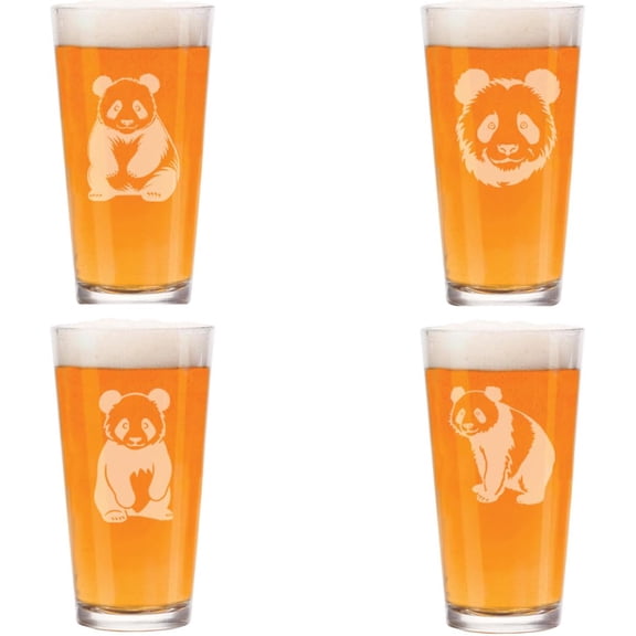 16 oz Beer Pint Glass Gift Set Of 4 Panda Collection