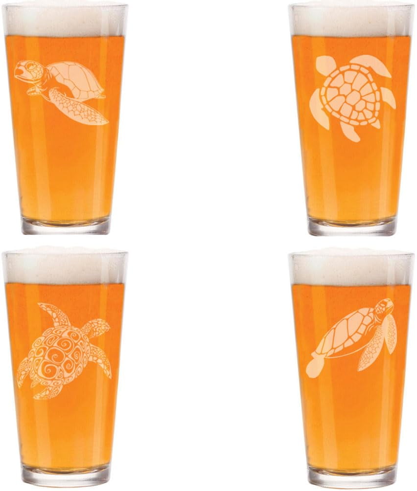 16 oz Beer Pint Glass Gift Set Of 4 Sea Turtle Collection - Walmart.com