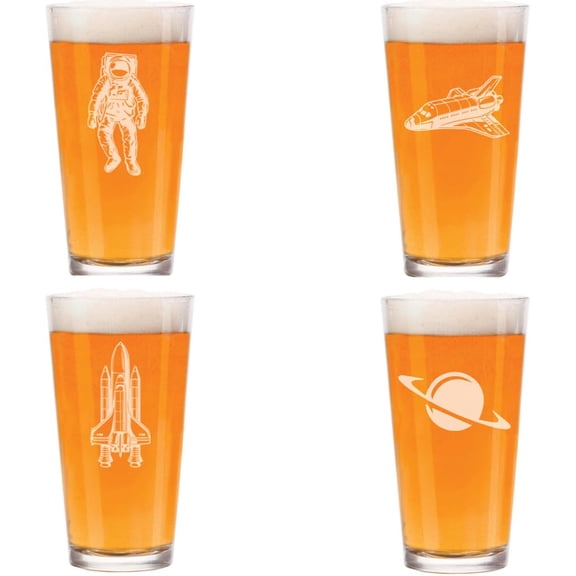 16 oz Beer Pint Glass Gift Set Of 4 Space Astronaut Collection