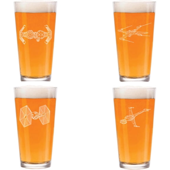 16 oz Beer Pint Glass Gift Set Of 4 Spaceship Collection One