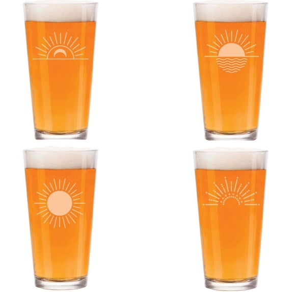 16 oz Beer Pint Glass Gift Set Of 4 Sun Sunrise Sunset Boho Collection