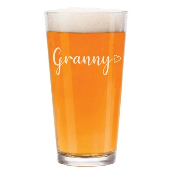 16 oz Beer Pint Glass Granny With Heart
