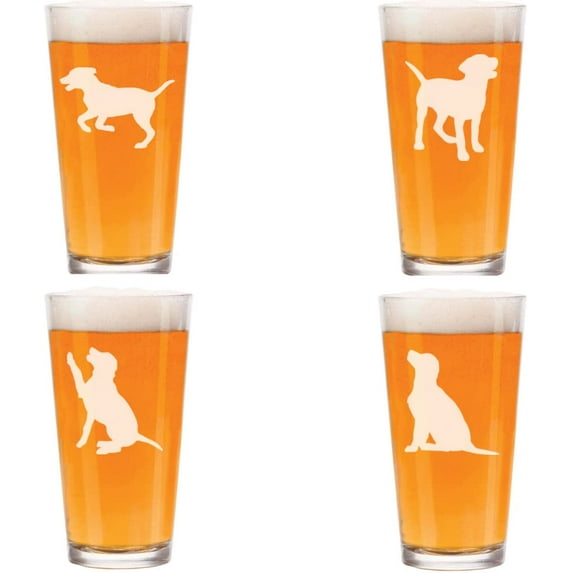 16 oz Beer Pint Glass Labrador Retriever Collection Gift Set Of 4