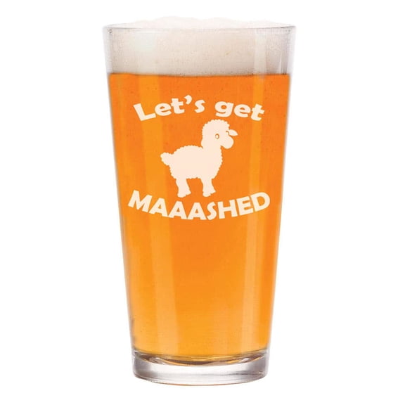 16 oz Beer Pint Glass Let's Get Maaashed Sheep Funny
