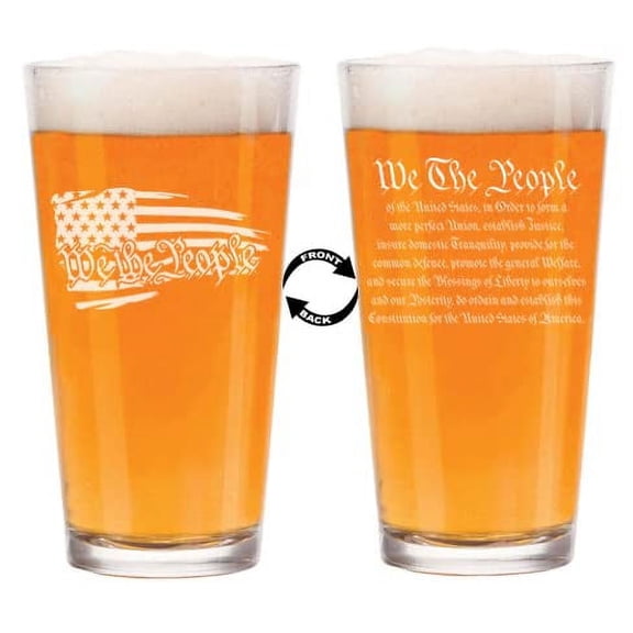 16 oz Beer Pint Glass Two Sided Gift We The People American Flag