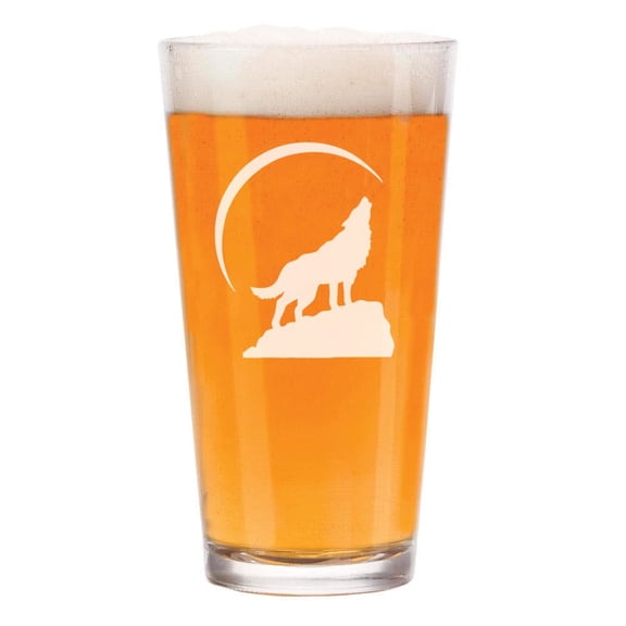 16 oz Beer Pint Glass Wolf Howling At Moon