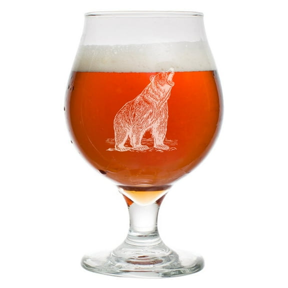 16 oz Belgian Beer Tulip Glass Stemmed Beer Glass Bear Growling