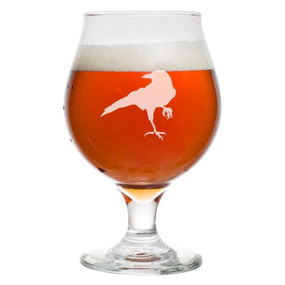 16 oz Belgian Beer Tulip Glass Stemmed Beer Glass Crow Raven Blackbird