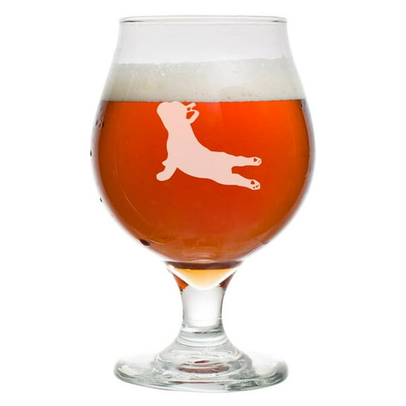 16 oz Belgian Beer Tulip Glass Stemmed Beer Glass French Bulldog Yoga