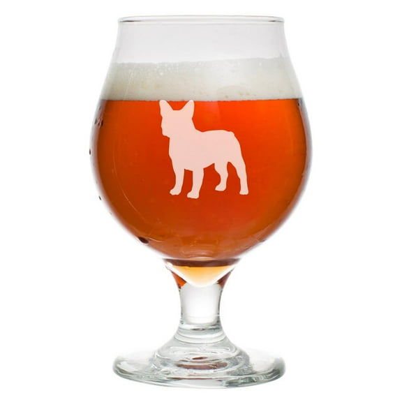 16 oz Belgian Beer Tulip Glass Stemmed Beer Glass French Bulldog