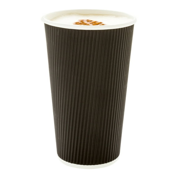 16 oz Black Paper Coffee Cup - Ripple Wall - 3 1/2" x 3 1/2" x 5 1/2" - 500 count box