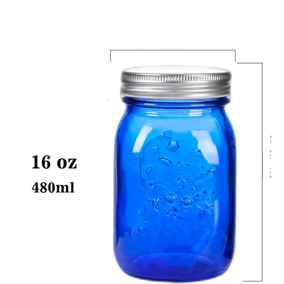 16 oz Blue Mason Jars with LidsRegular Mouth Canning Jar, 6 Pack Multifunction Glass Container, for Storage, Canning, Pickling, Preserving, Fermenting, DIY Crafts & Decor$$