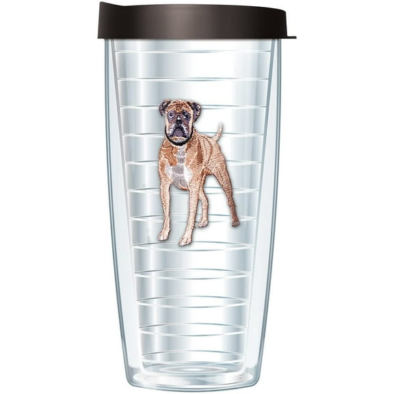 16 oz Boxer Puppy Dog on Clear Insulated Tumbler with Black Lid