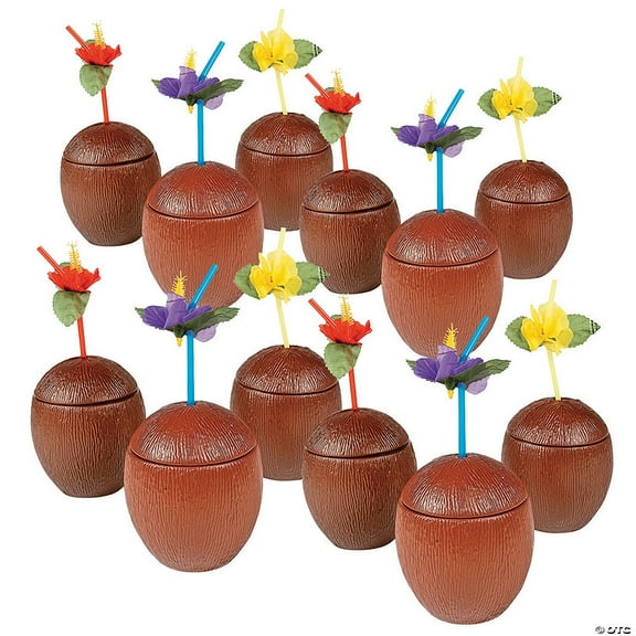 16 oz. Bulk 60 Count Coconut Reusable Plastic Cups with Lids