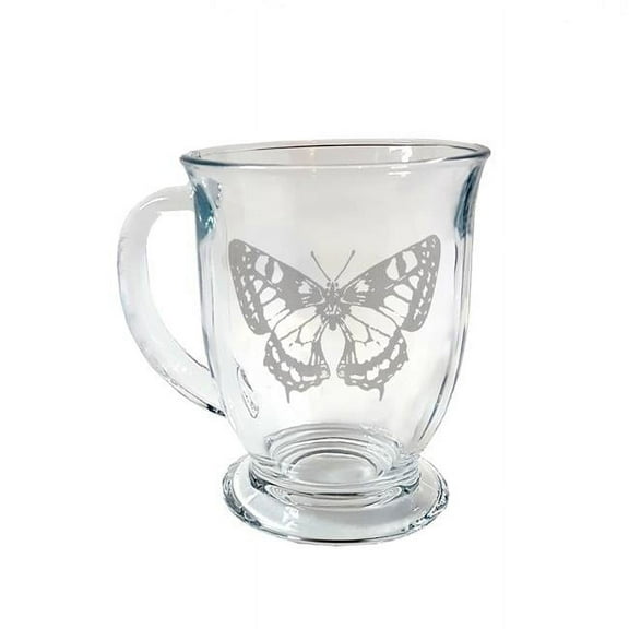 16 oz Butterfly Engraved Glass Coffee Mug