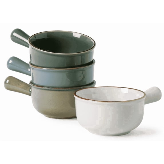 ALOFMO 14oz Ceramic Soup Bowl with Handle,French Onion Soup Bowls,Soup Crocks Set of 4,Oven Safe,Microwave Dishwasher Safe,MultiColor