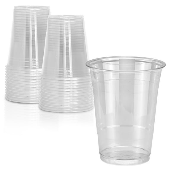 16 oz Clear Plastic Cup - Iced Cold Drink Coffee Tea Juice Smoothie Bubble Boba Frappucino, Disposable, Mediuim Size, No Lid [50 Pack]