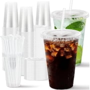 Cozymood 16 oz Clear Plastic Cups with Lids and Straws 100 Pack, Food Safe Iced Coffee Cups, Disposable Plastic Cups for Cold Drinks, Smoothies, Iced Coffee
