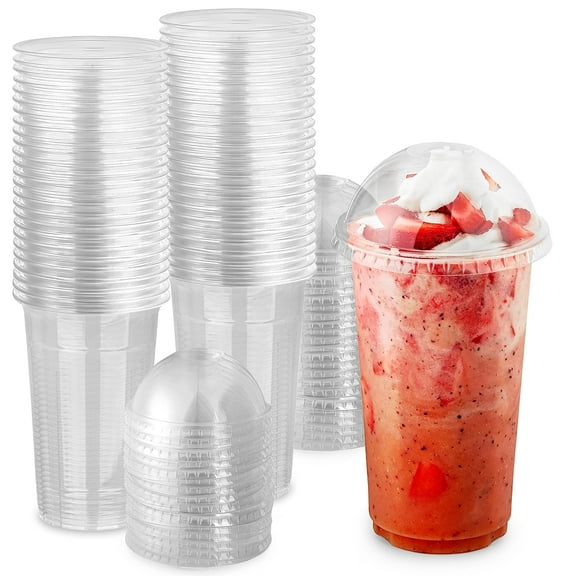 16 oz Clear Plastic Dessert Cups with Lids (Set of 50) Medium Disposable Parfait Cup, Dome Lid - No Hole, 16-Ounce Party Fruit Containers, Banana Pudding Bowl, Jello, Ice Cream, Desserts Container