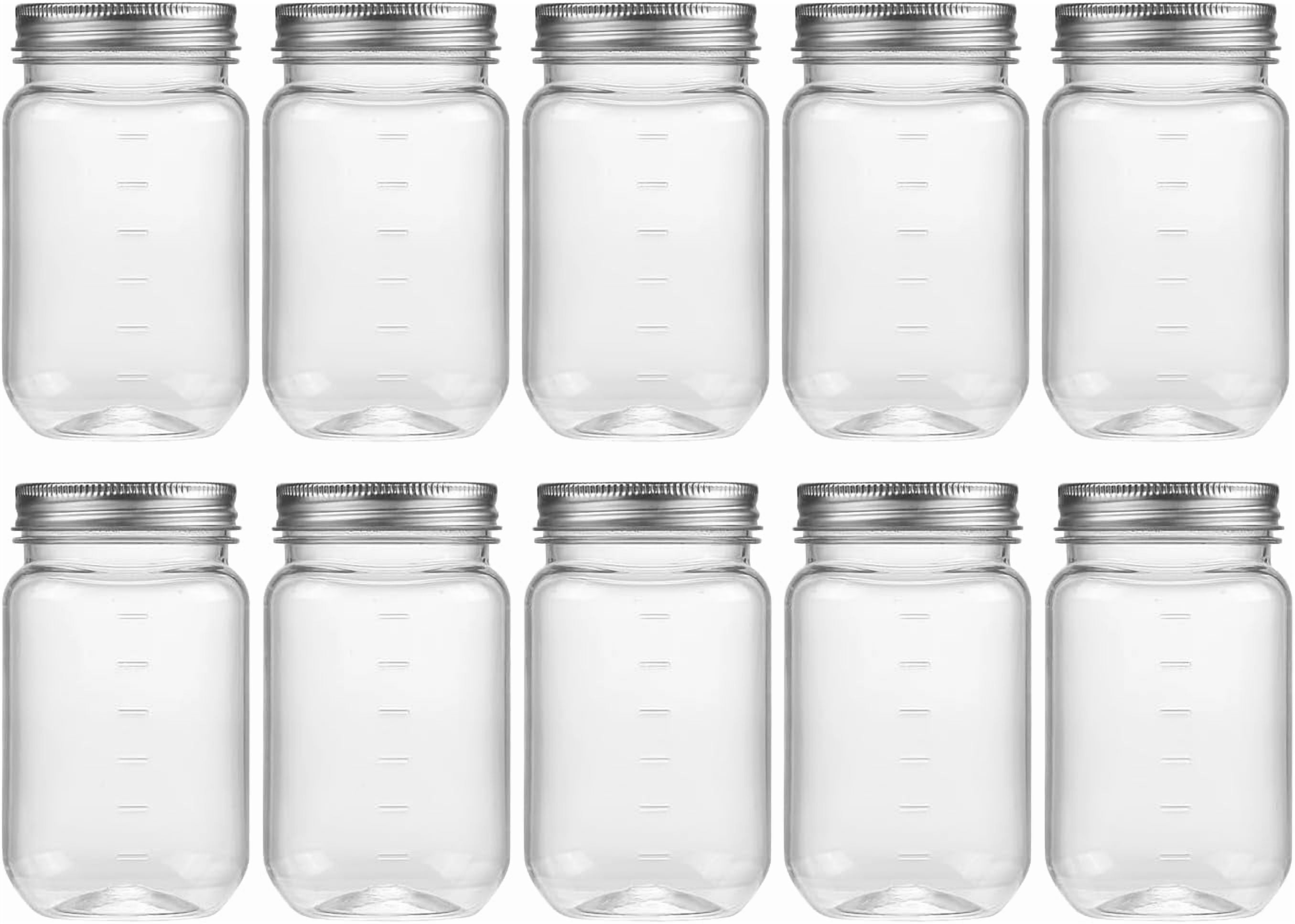 16 oz Clear Plastic Jars with Screw-On Lids - BPA-Free Refillable ...
