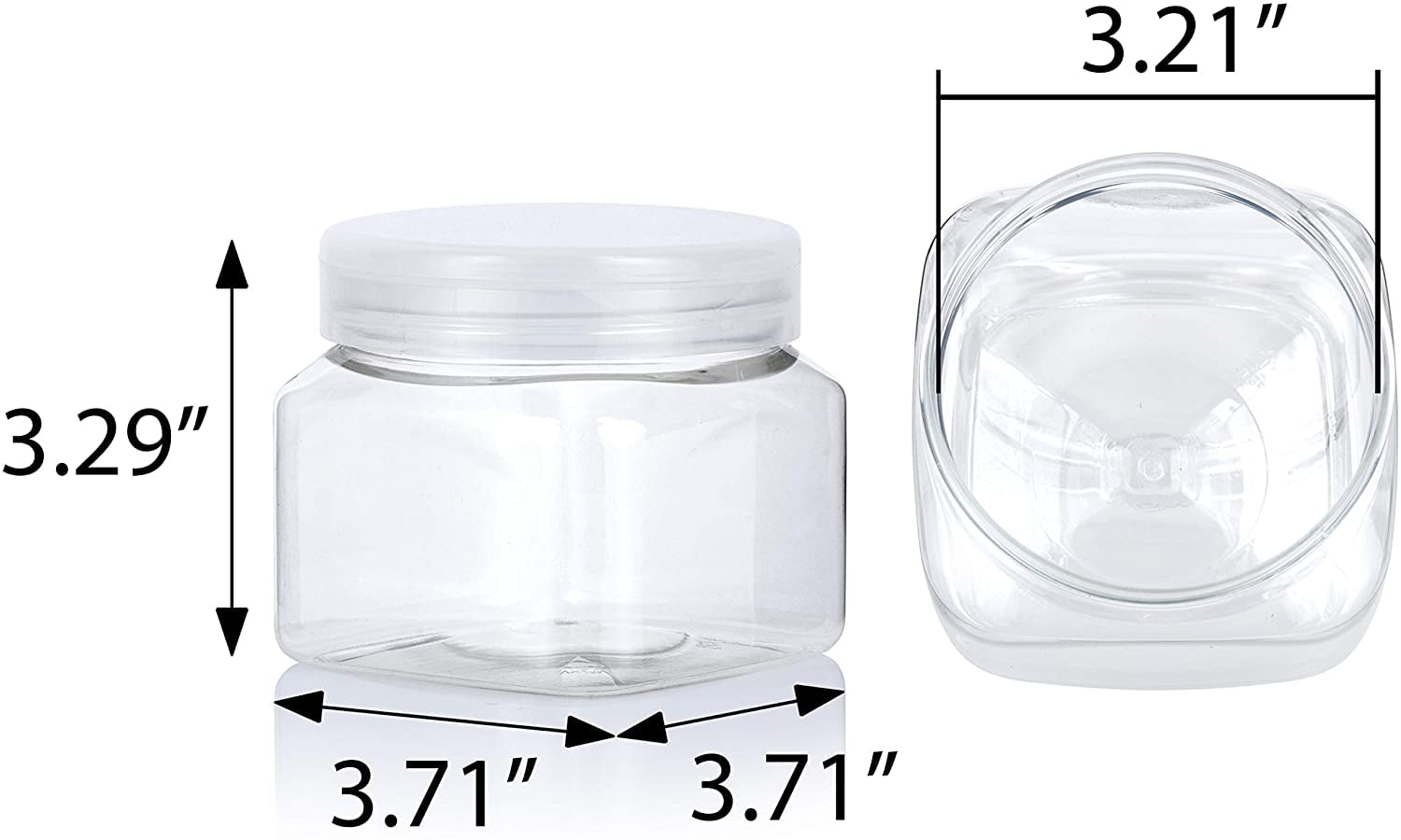 16 oz Clear Plastic Pet Square Jar (BPA Free) with Clear Natural Flip Top Cap (12 Pack)