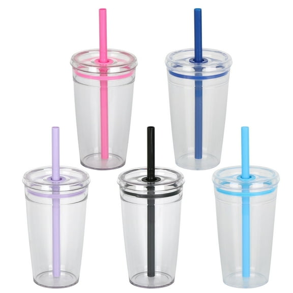 5PCS 16 oz Clear Plastic Tumbler - Reusable Iced Coffee Cup with Lid and Straw, Suitable for family gatherings, movies, car trips and outdoor iced coffee cups Perfect for Daily Use and festival gifts