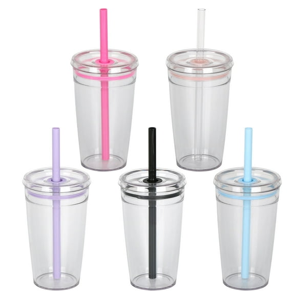 5PCS 16 oz Clear Plastic Tumbler - Reusable Iced Coffee Cup with Lid and Straw, Suitable for family gatherings, movies, car trips and outdoor iced coffee cups Perfect for Daily Use and festival gifts